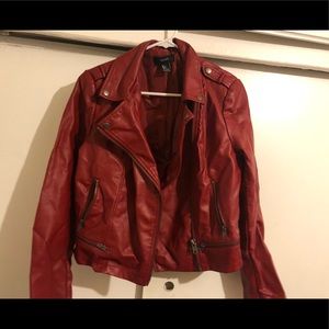Red leather moto jacket